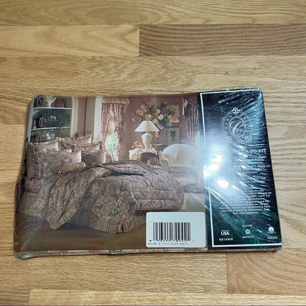 Crown Crafts Milan Twin Flat Sheet NEW Floral 100% Combed Cotton Floral Green